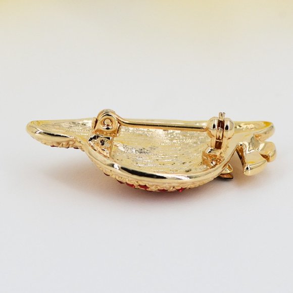 Gold Red Hat Ladies Crystal Pin Brooch with Flowers CP04 - Picture 4 of 5